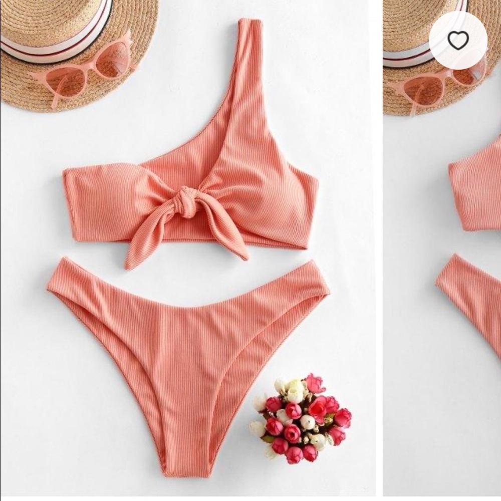 BRAND NEW Zaful Tie-Front Ribbed 1-Shoulder Bikini
